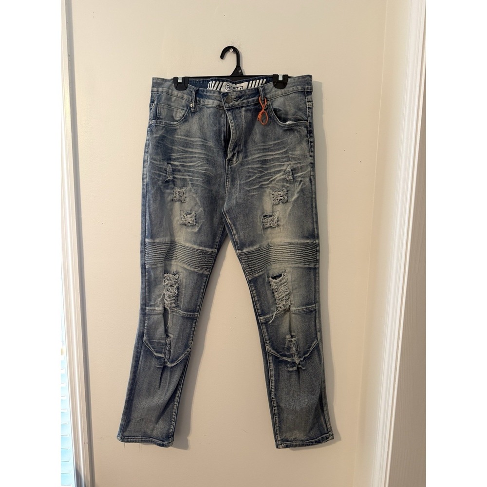 RGSTR Men's 38/33 Distressed Straight Jeans Denim Cotton streetwear